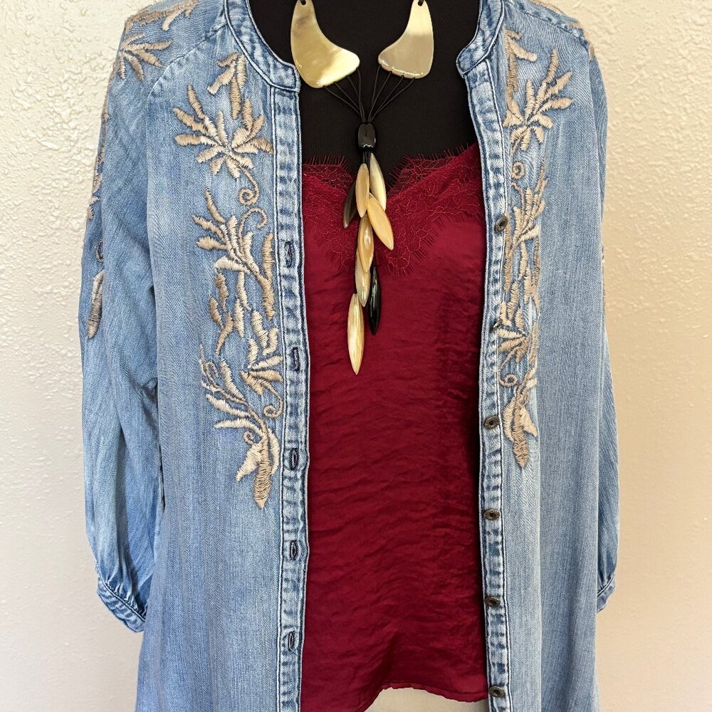 Reba Embroidered Distress Look Blouse, Size S